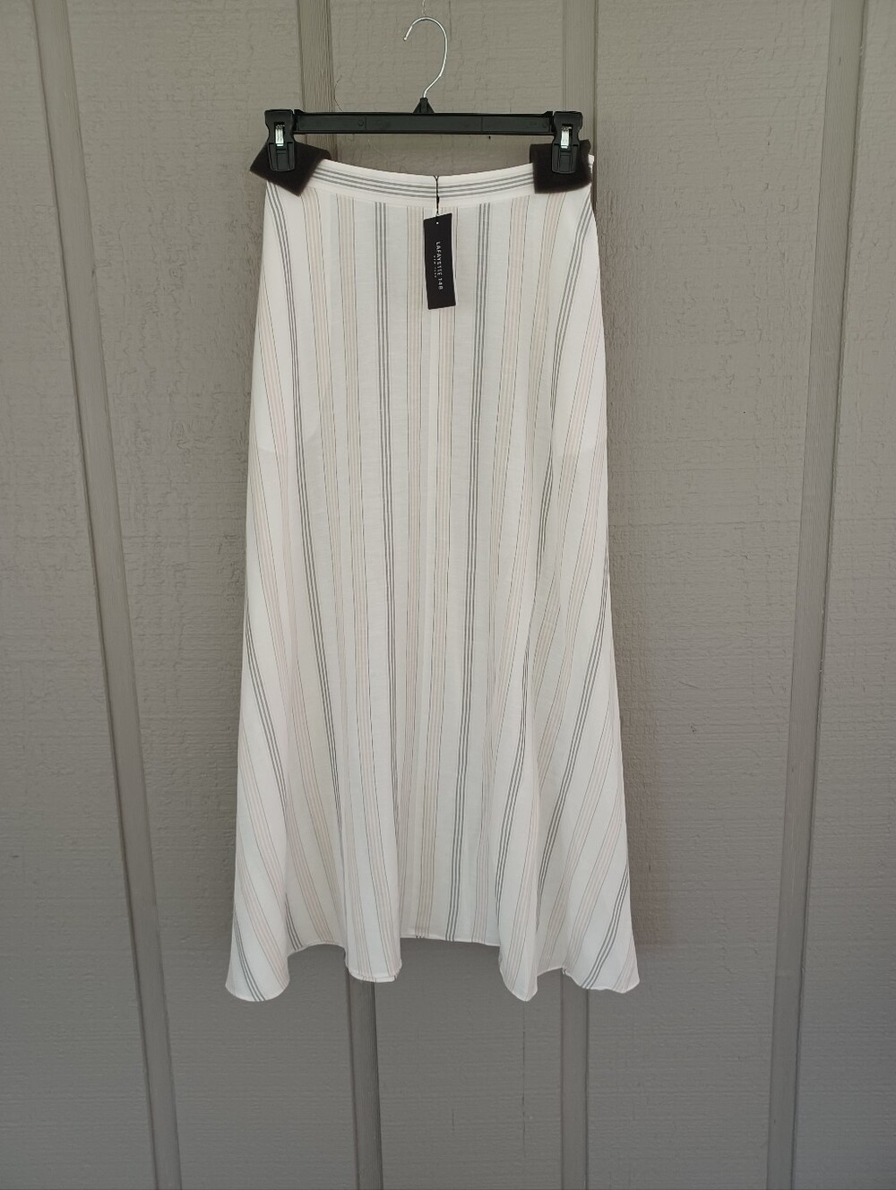 Lafayette 148 Striped Linen Blend Maxi Skirt Size 4 Preppy Pocket In Cloud Multi